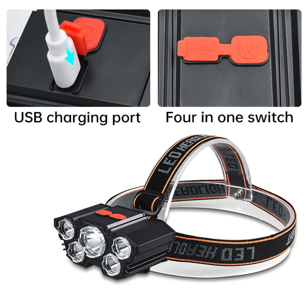 Usb Rechargeable Led Headlight super Bright 5 Working Modes Stronglight long-distance Headlamp Waterproof Head-MountedFlashlight