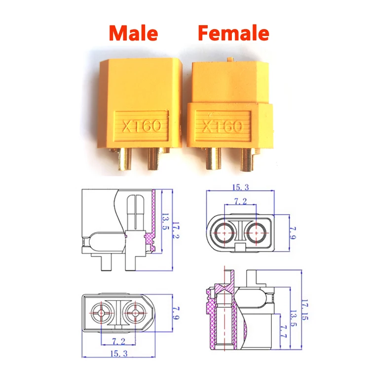 XT60 Male Female Connector Plug Set with Silicone Insulation 12AWG/14AWG Battery Extension Cable for RC Lipo Batteries And Drone