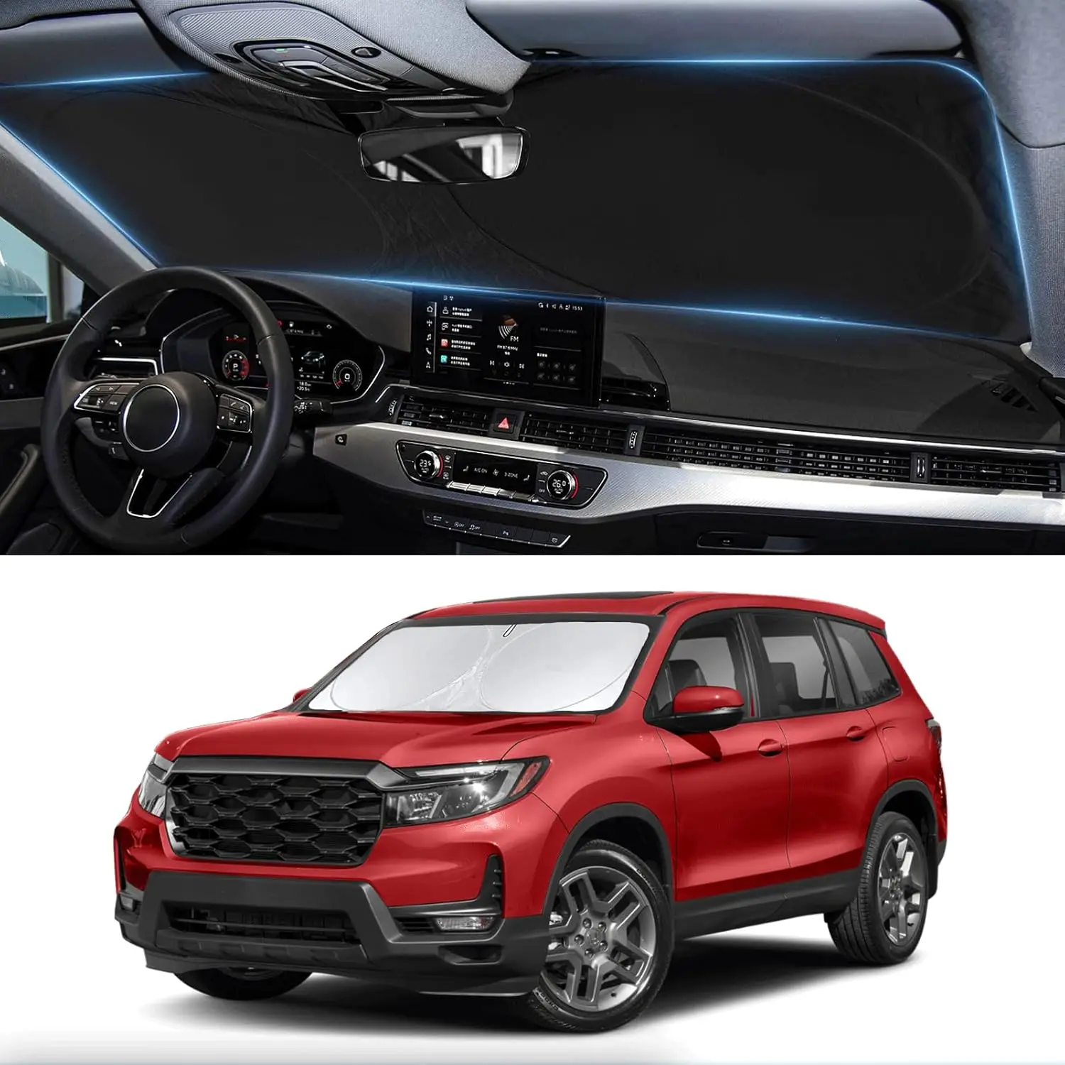 

Custom Fit Passport Windshield Sunshade for 2019-2024 2025 Honda Passport, Sport, EX-L, Touring, Eliten, SUV Accessories Front W