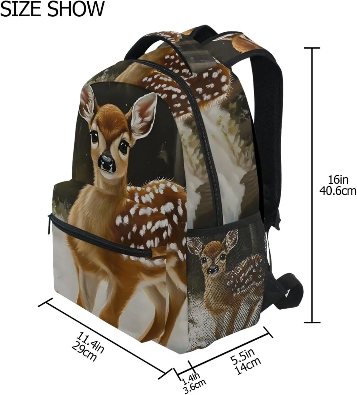 子供用バックパック (かわいい鹿)、男の子、女の子、ランドセル、旅行、ハイキング、学校用ブックバッグ、Mサイズ