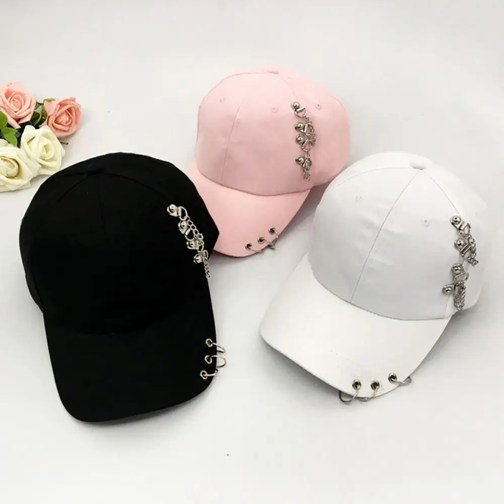 Adjustable Anti-UV Fashion Cap Hat Women Casual Women\'s Hats Metal Ring Hip-Hop Baseball Light Outdoor Sports Caps Trend 3 Color