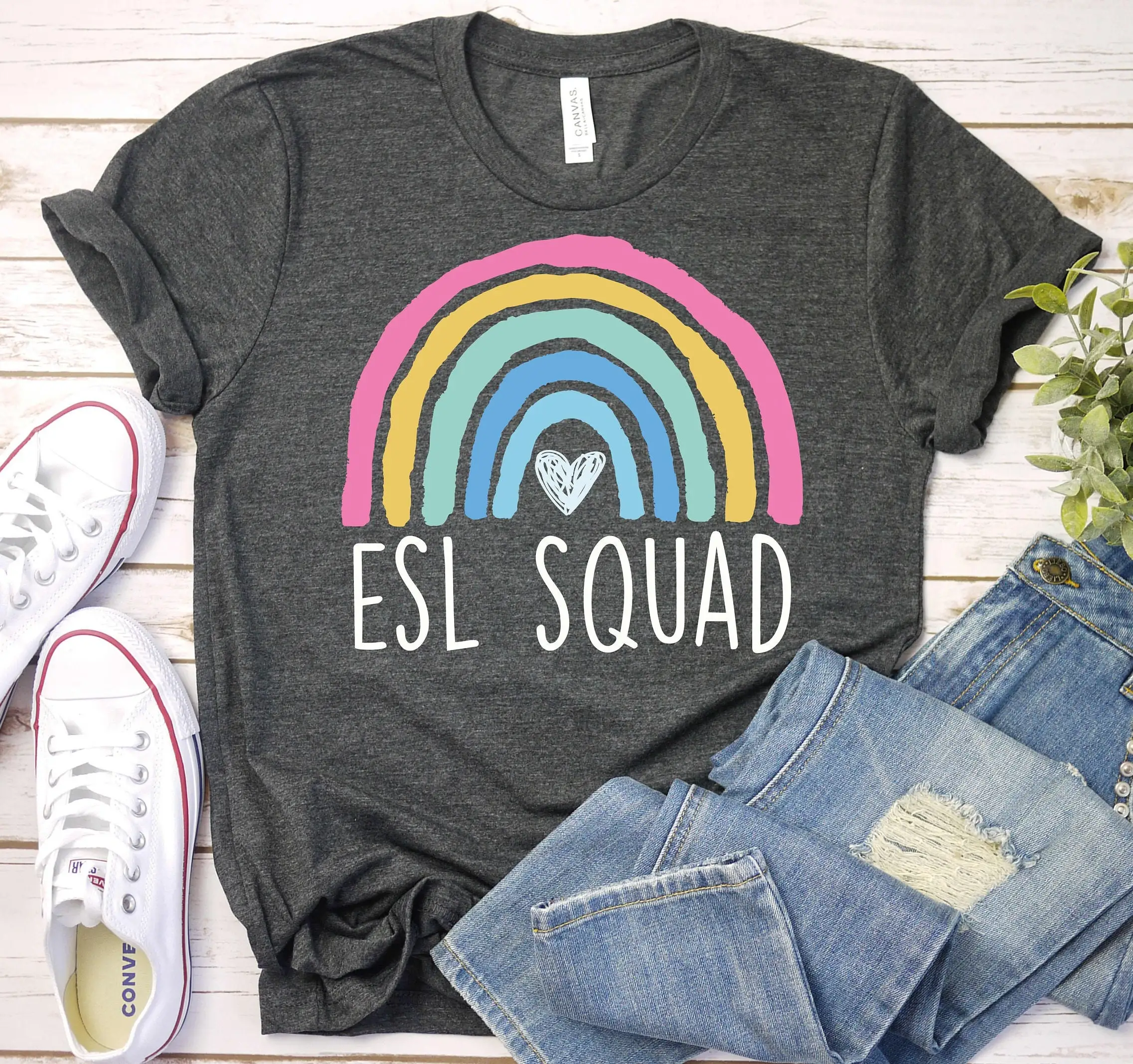 Esl Squad T Shirt Teacher English Language As A Second Rainbow