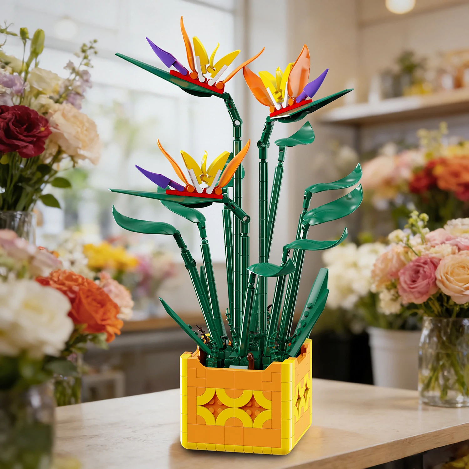 

622pcs Paradise Bird Potted Plant Building Block Yellow Flower Potted Plant Model Puzzle Toys Sets New Year Birthday Gifts