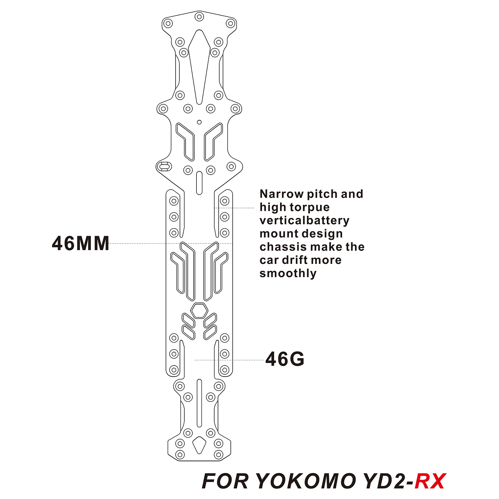 Narrow Vertical High Traction Carbon Fiber Chassis and Battery Holder for YOKOMO YD2-RX 1:10 Drift Car