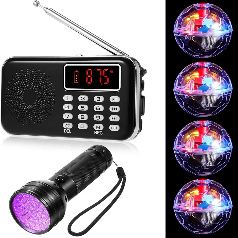 

B29C-1 FM Radio, 4 Lighted Cat Balls (With Battery), 1 UV Flashlight Black–6 Pcs For Paranormal Research Equipment Kit