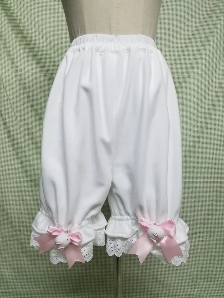 Cute Warm Fleece Lolita Bloomers Ruffled Short Under Pants with Pockets for Women