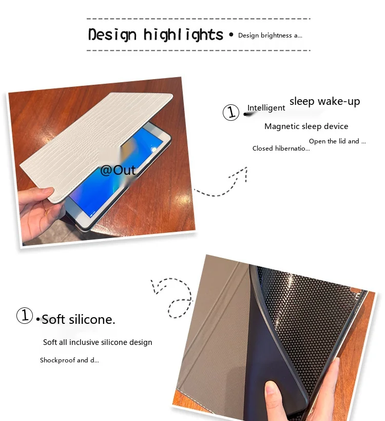 Für iPad PU-Leder-Foliotasche mit Stifthalter, Schlaf-/Aufwachfunktion und stoßfester Abdeckung – Detail 5