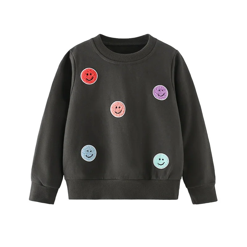 

3-8T Cotton Long Sleeve New Boys Girls Sweatshirts Smile Embroidery Toddler Kids Clothing Autumn Spring Sport Baby Hooded Shirts