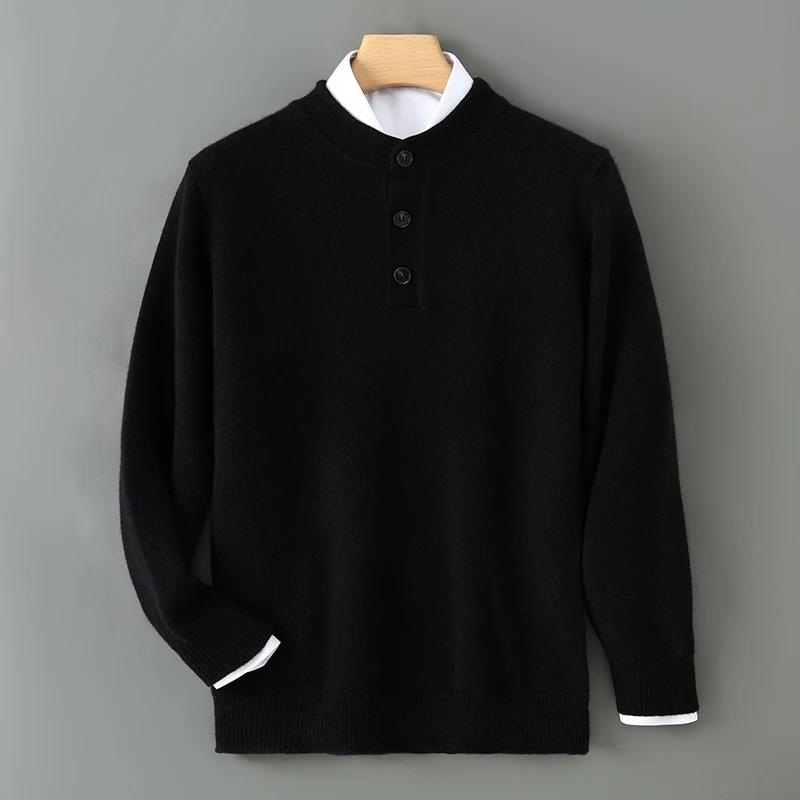 

Men's Spring Autumn Sweater Mock-neck Long Sleeve Pullover 100% Merino Wool Soft Warm Casual Cashmere Knitted Jumper New Top