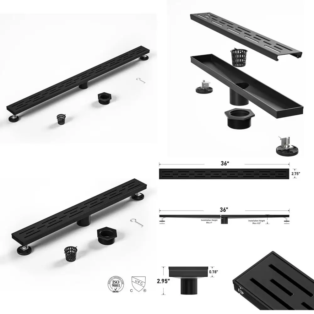 

Матовый черный линейный душевой трап из нержавеющей стали 304 с решеткой, быстрым сливом, сеткой для волос и ключом для слива — улучшите свой душевой уголок