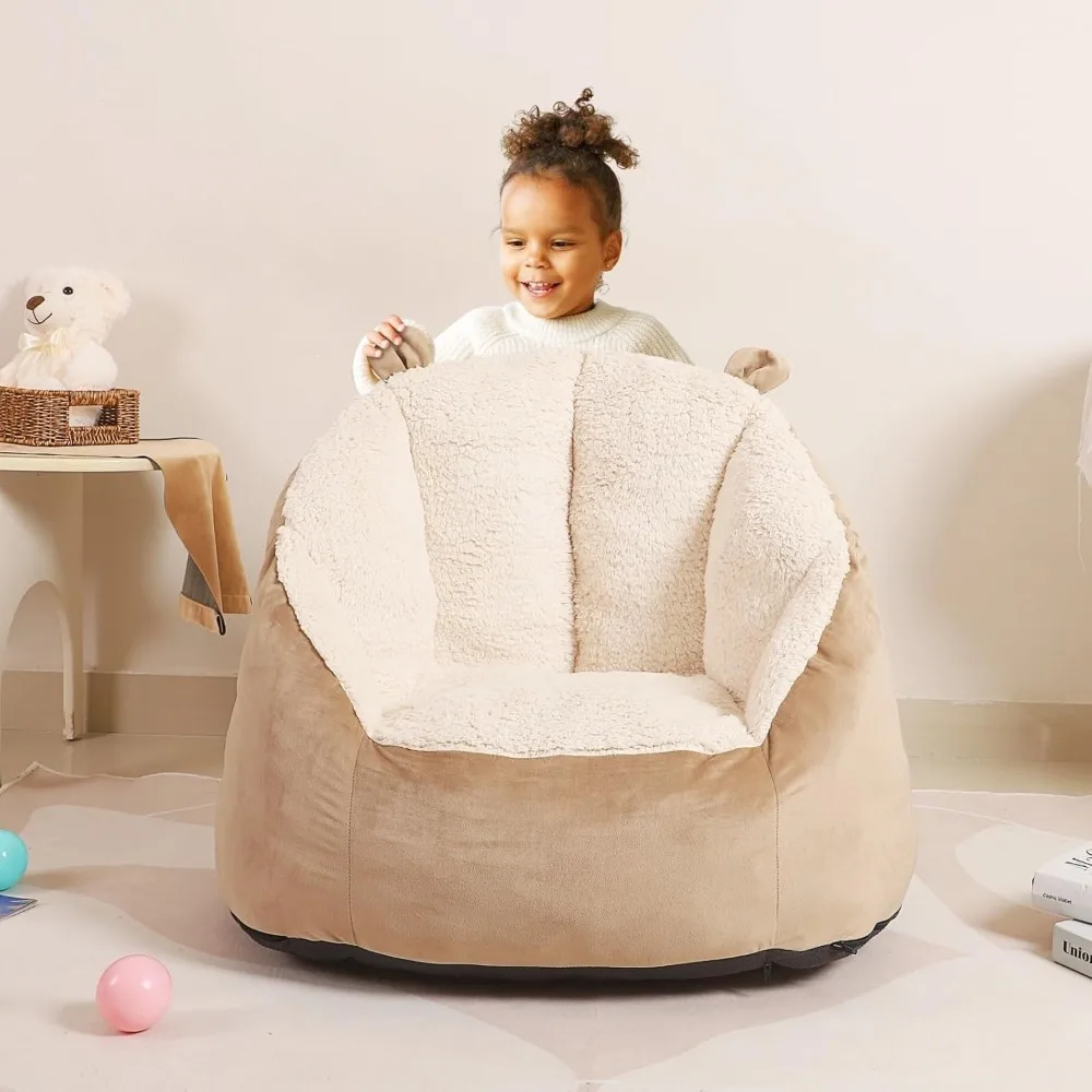 Poinchaise pouf souple pour enfants, avec oreilles d'ours moelleux, chaise paresseuse moelleuse pour filles et garçons jusqu'à 10 ans