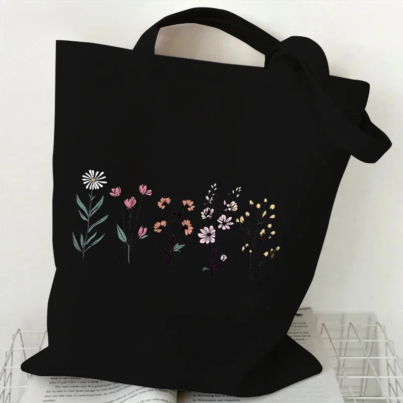 Vintage Wildflower Funny Canvas Tote Bag Women Butterfly Flower Shopping Bag Simplicity Aesthetics Reusable Female Shoulder Bag