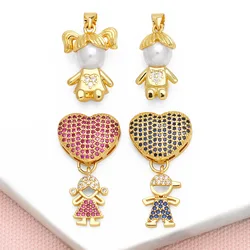 OCESRIO Trendy Crystal Big Heart Boy Girl Pendant for Necklaces Copper Gold Plated Couple Jewelry Making Supplies pdtb468