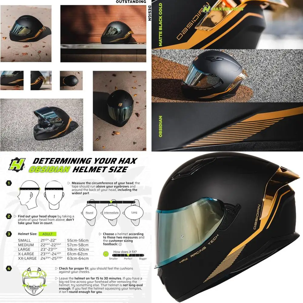 

Dual Visor Adult Motorcycle Helmet - DOT Approved, Matte Black Gold, Pinlock Ready, L Size