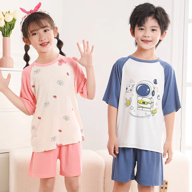 Kids Clothes Set Summer Modal for Boys Girls Sleepwear Clothing Suits 2PCS Pajama Suit Children Home Wear T-shirt Shorts Cartoon