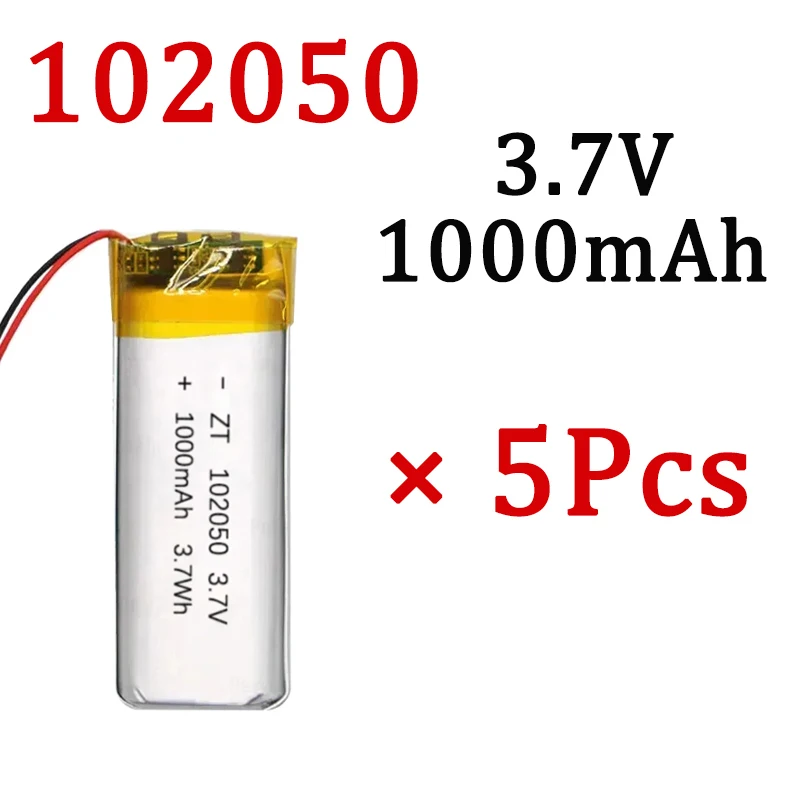 5 pièces 3,7 V 1000 mAh 102050   Batterie d'ion de lithium de batterie au lithium polymère pour la capacité réelle de GPS 100% de banque de puissance