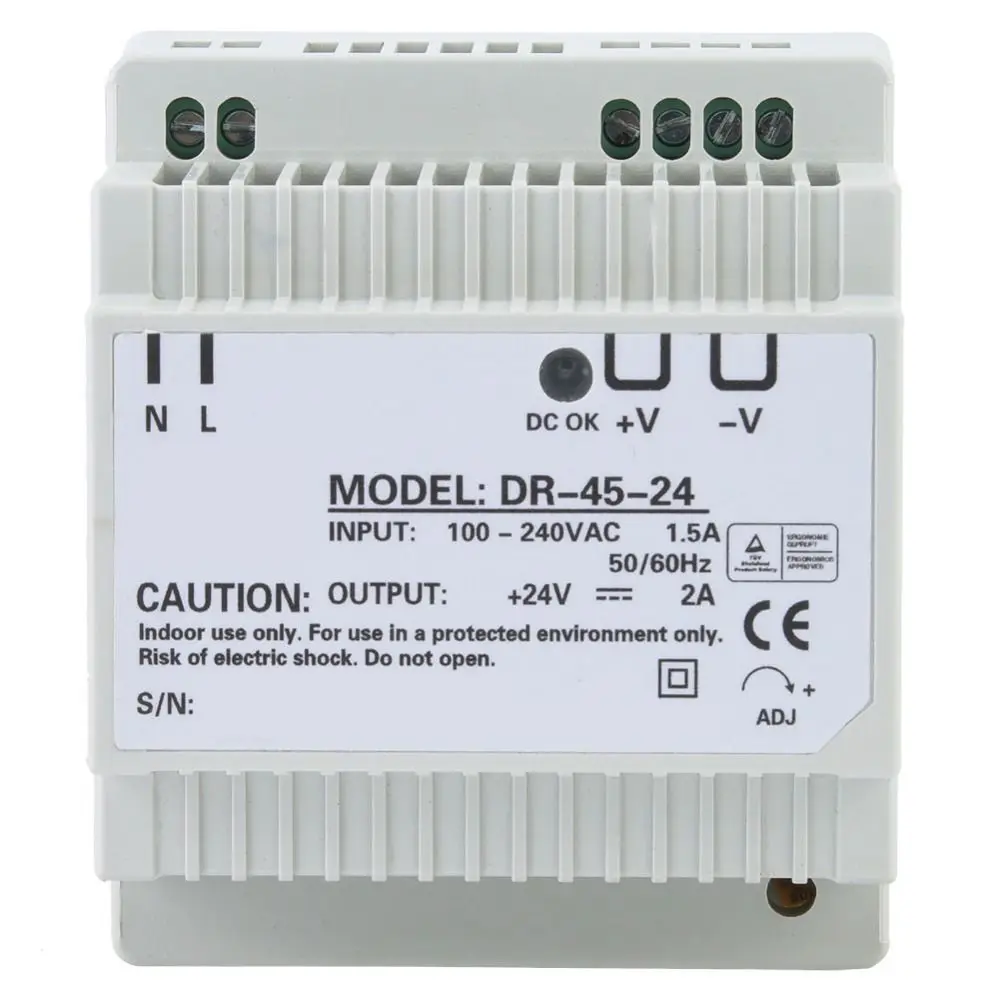 DR-45-24 AC/DC Switching Power Supply 45W 24V 1.5A 100-240VAC Din Rail Power Supply Stable Output Efficient AC-DC Converter