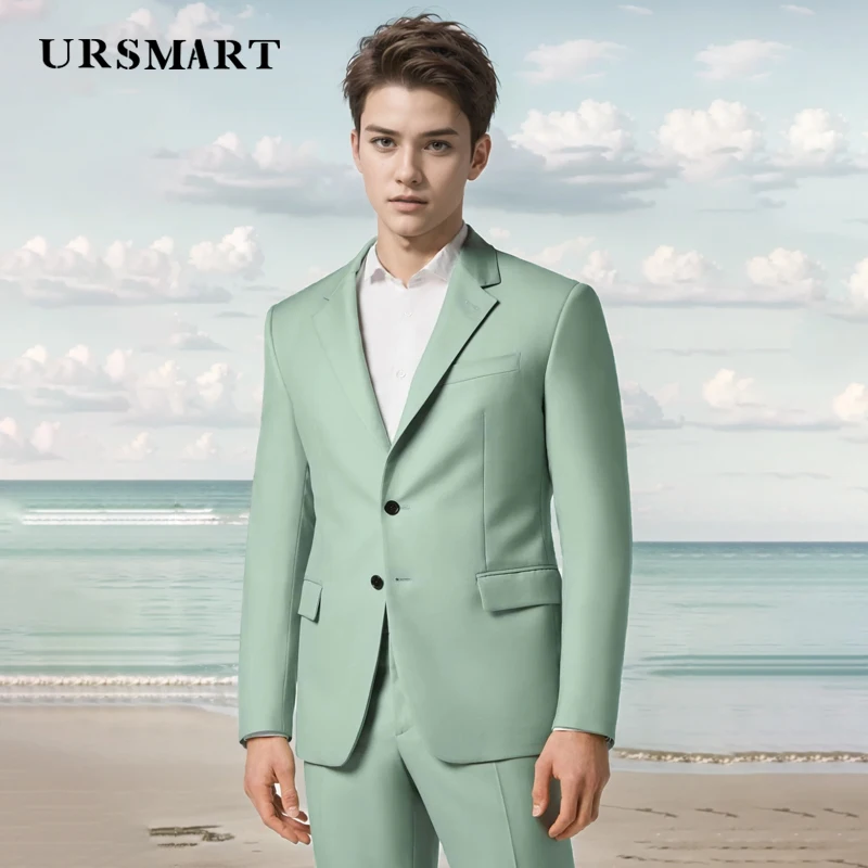 Classic light green men's casual suit British trendy gentlemanly style 2024 Spring and Autumn New Product Custom men's suit