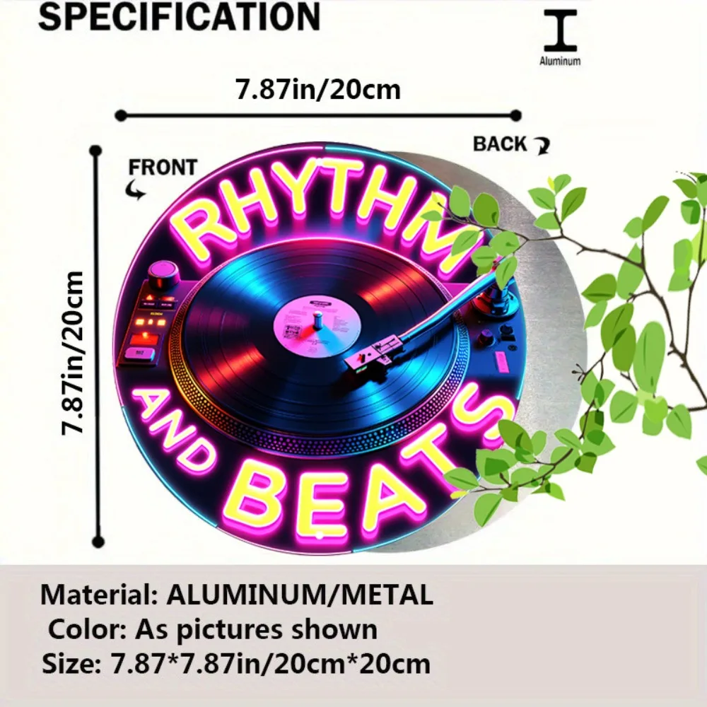 Modern Boho Aluminum Wall Art 7.87 Inch Waterproof Sign For Home Garage Cafe DJ Turntable Neon Rhythm Decor