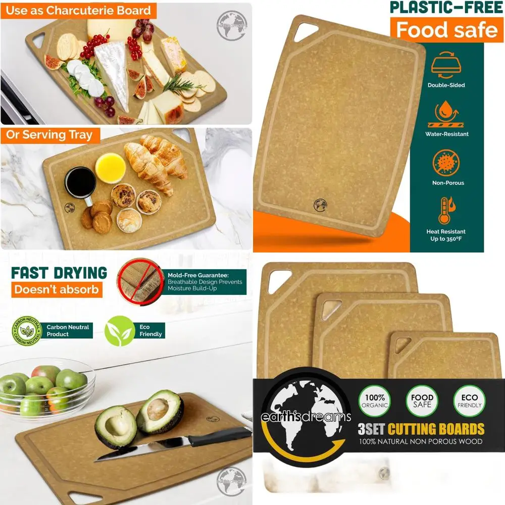 

Набор деревянных разделочных досок Earth's Dreams: доски для посуды — непластиковые, нетоксичные, сверхмощные, можно мыть в посудомоечной машине (Tan/Jui)