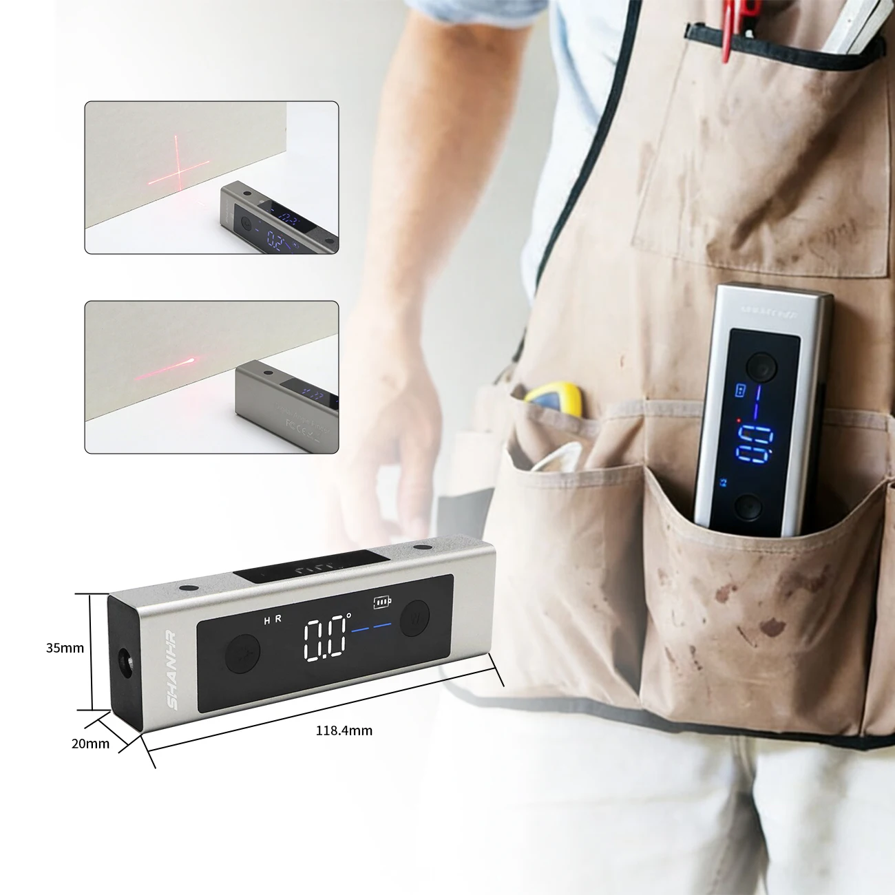 SHAHE Protractor Angle Measure Laser Ruler with Bi-directional Red Light Marking Dual-Screen Angle Finder