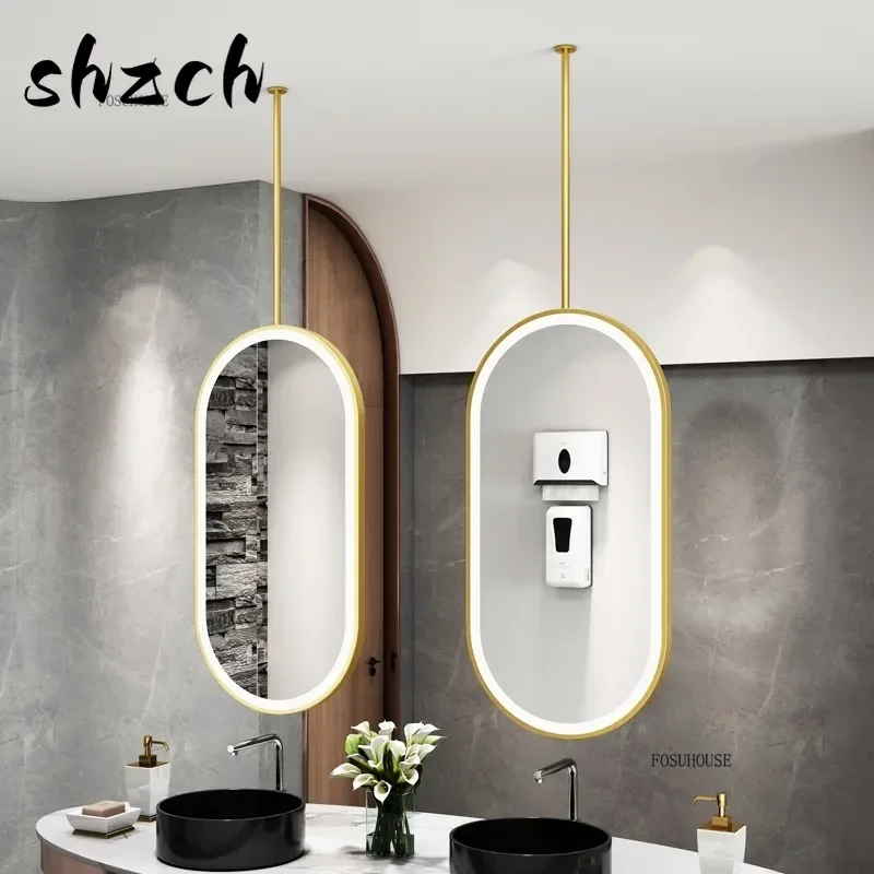

Modern LED Mirrors Hanging Oval Bath Mirror Suspended Vanity Mirrors for Bathroom Fixture Home Decorative Makeup Mirror h
