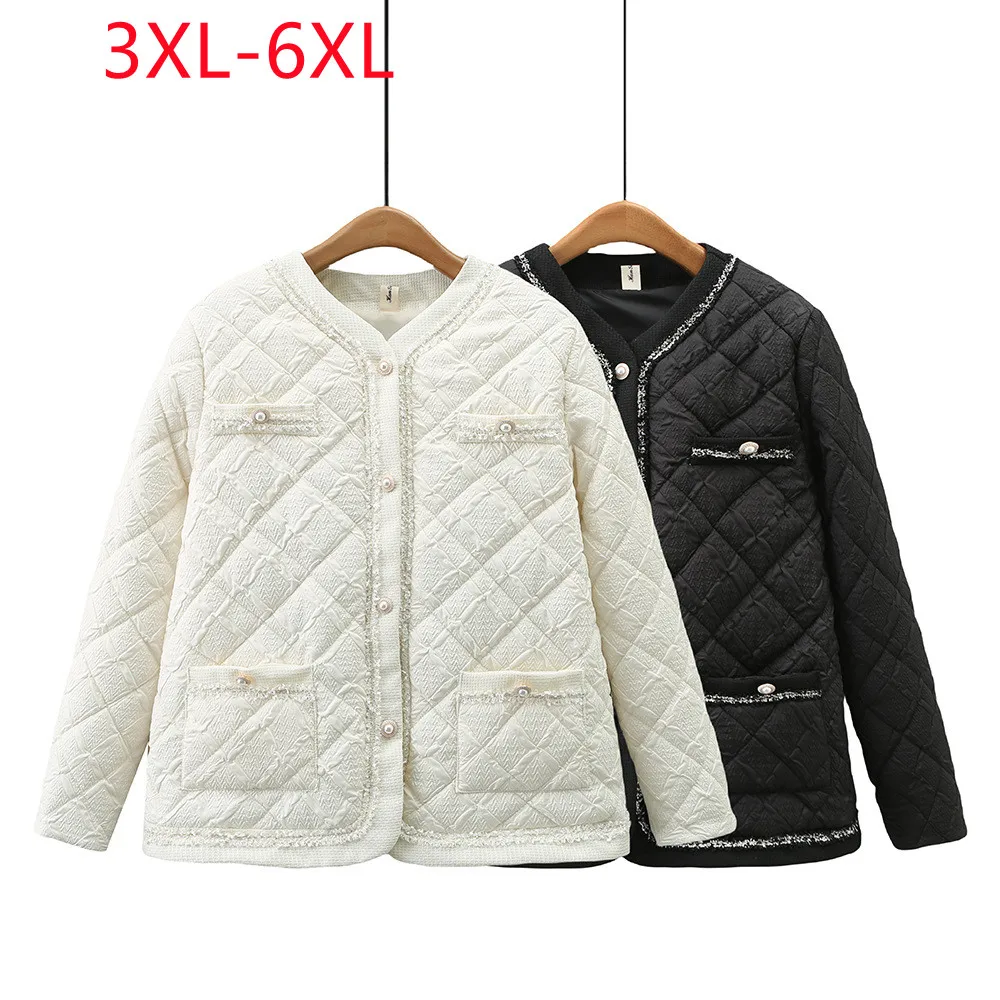

New 2023 Ladies Winter Plus Size Tops For Women Large Size Long Sleeve V-neck Black Cotton-Padded Clothes Coat 3XL 4XL 5XL 6XL