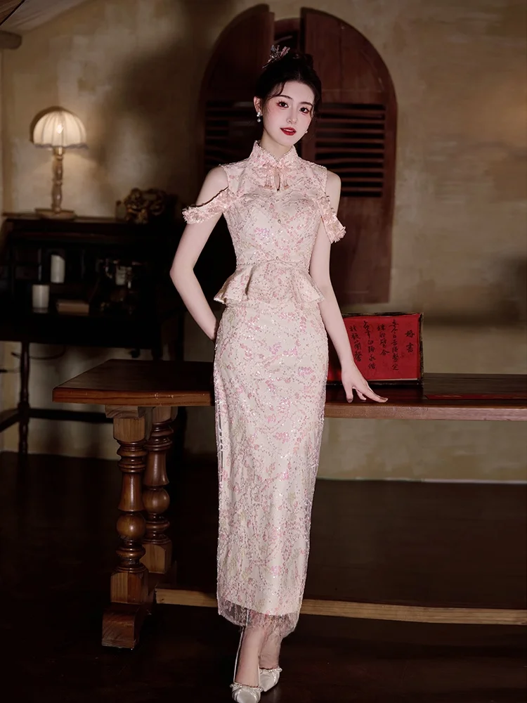 

New 2025 Chinese Sle Wedding Qipao Dr for Women Engagement Par Long Evening Gown Summer Return Home High End Feeling