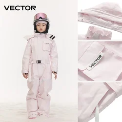Thick Children One-Piece Ski Jumpsuit Outdoor Sports Snowboard Jacket Warm Jump Suit Waterproof Winter Clothes Overalls Hooded