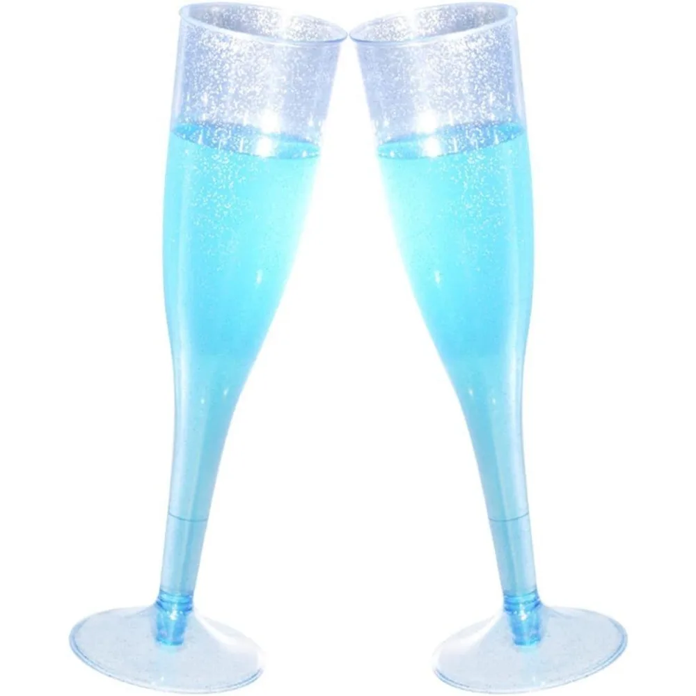 

20pcs Disposable Goblet Blue Glitter Birthday Party Party Drink Glass Long Cocktail Glass Champagne Glass wholesale