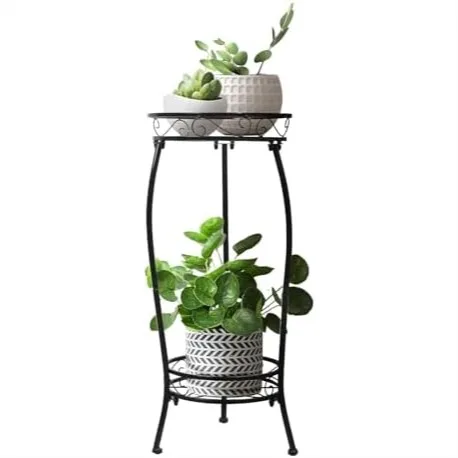 

Двухуровневая металлическая подставка для растений для использования в помещении и на улице, высотой 27 дюймов, из нержавеющей стали, с круглыми опорами для нескольких горшечных растений