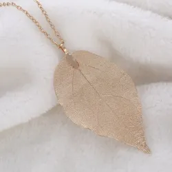 Unique Vintage Natural Real Leaf Necklace For Women Wedding Jewelry Evergreen Filigree Chain Long Necklace Pendant Party Gift