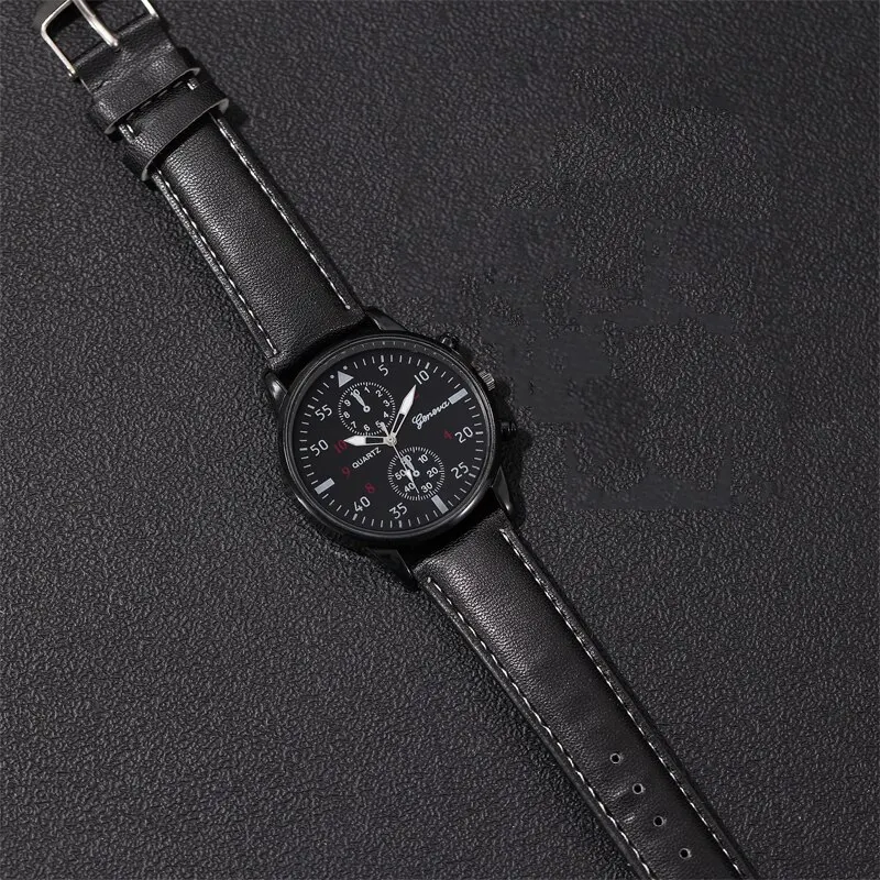 3PCS Set Fashion Mens Watches Men Necklace Bracelet Leather Quartz Watch Male Business Casual Wrist Watch Relogio Masculino