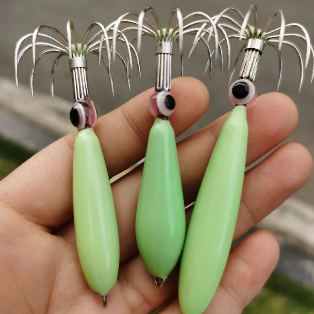 10 قطعة 13 جرام-89 جرام خطاف الحبار مع عيون السمكة كم الأسماك مضيئة الأخطبوط الطعم noctilucent محاكاة الخشب الروبيان السحر