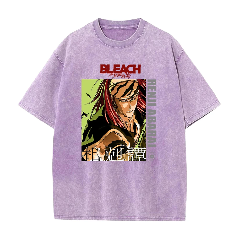 Vintage Washed Bleach Renji Abarai Graphic Tee Unisex Oversized Anime Streetwear Short Sleeve T‑Shirt
