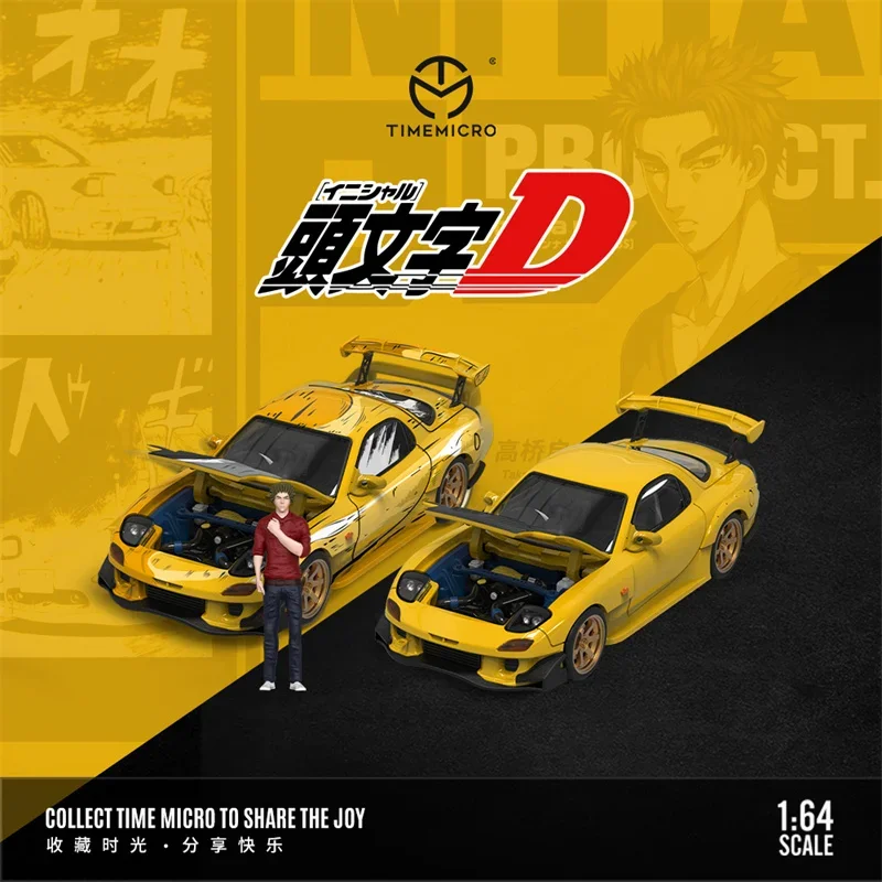 

Литая под давлением модель автомобиля Time Micro 1:64 RX-7 Initial D желтого цвета Limited99