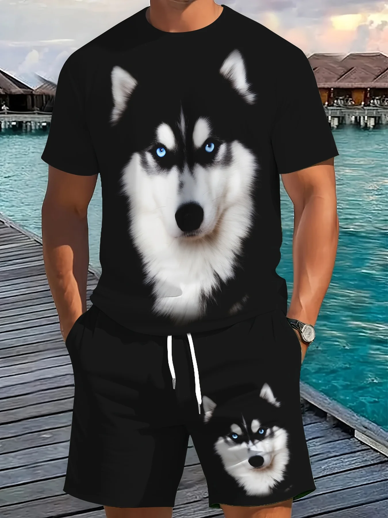 

Summer Clothing Men's Fashionable Casual Short Sleeved Shorts 3D Set Outdoor Sportswear