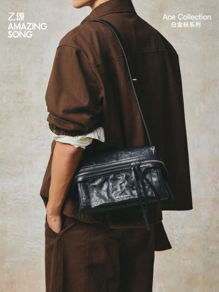 Amazing Song Cheese Roll Briefcase Small Bag Ace Collection Top-Grain Cowhide New 2026 Water-dyed Vegetable-tanned