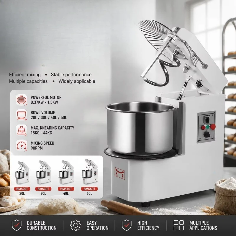 Commercial Dough Mixer 20L Spiral Mixer Lift-up Head Removable Stainless Steel Bakery