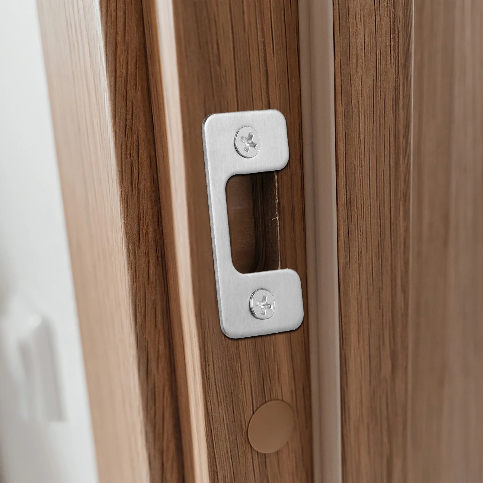 

Stainless Steel Door Stop 201# Latch Guard Protector Security Covers Outswing Metal Door Strike Plate Latch Shield