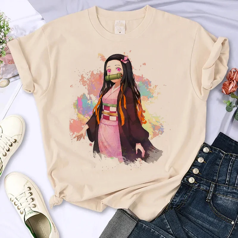Y2k Женская Футболка В Стиле 90-х Demon-skimming Design Kimetsu No Yaiba Nezuko Аниме Персонаж Танджиро Камадо Манга Графичес...