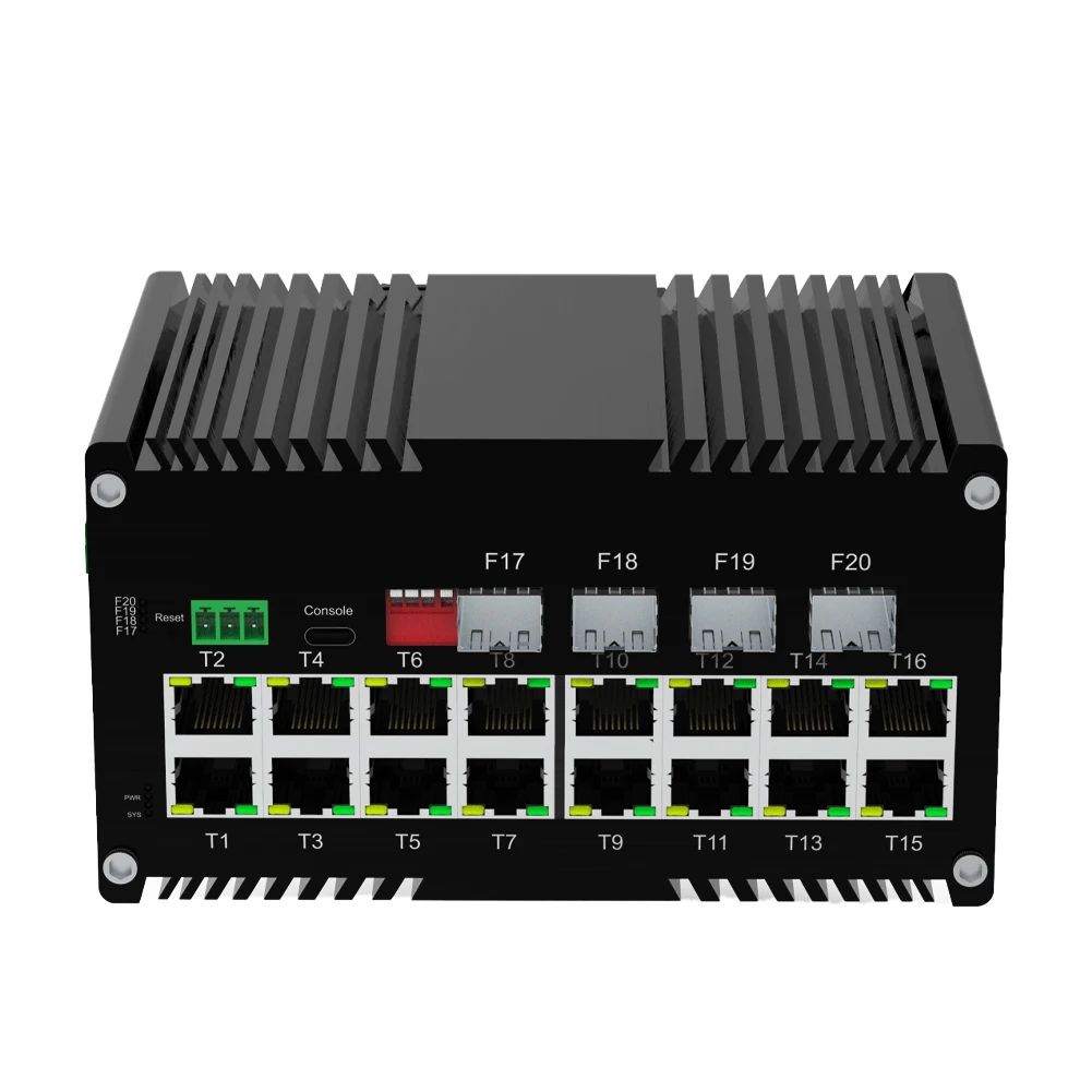 محول PoE مُدار 16 منفذ 10/100/1000T 802.3at + 4 منافذ 1000X SFP Din Rail Industrial 16 Port 1000mbps جيجابت إيثرنت Switch #5