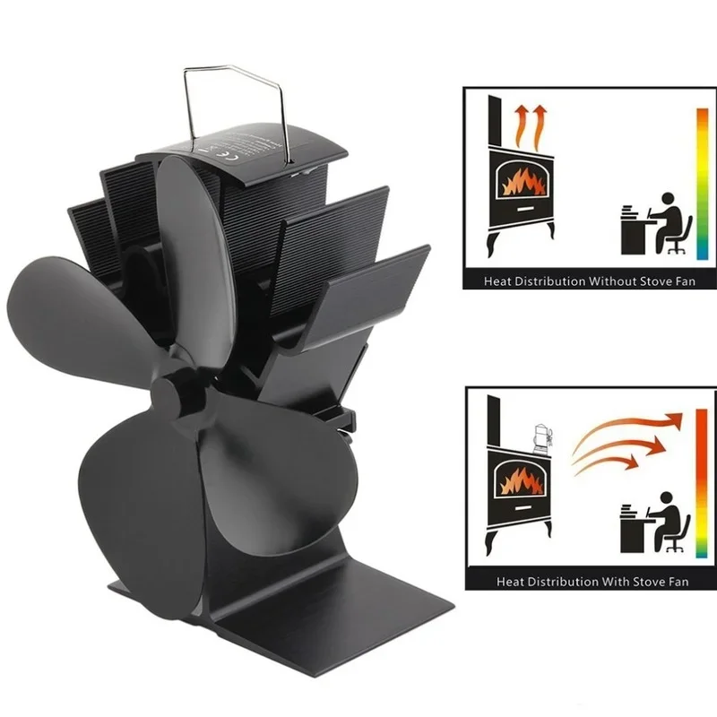 4 Blades Heat Powered Stove Fan Log Wood Burner Ecofan Quiet Black Home Fireplace  Efficient Distribution Thermodynamicfan