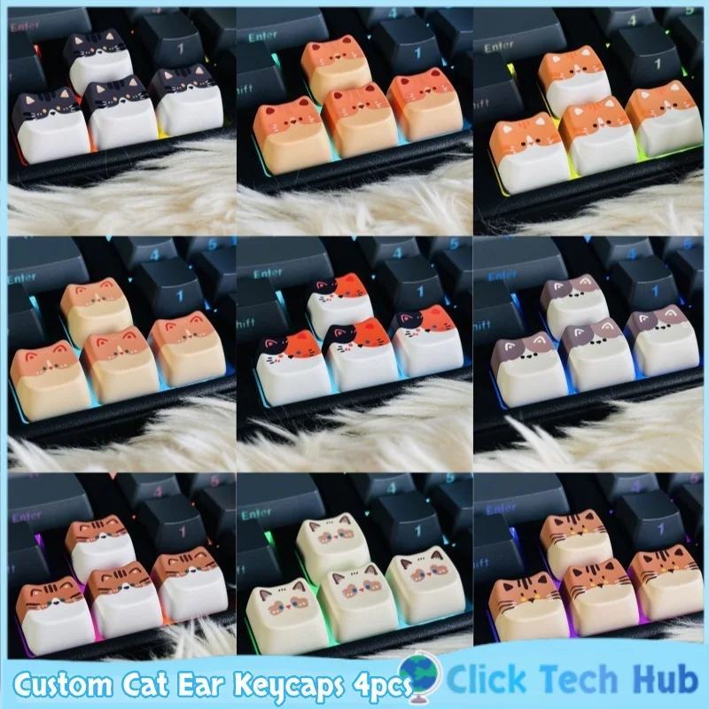 Cute Cat Keycaps Single Anime Cat Ears Cat Customization Mechanical Keyboard Keycaps Transparent Decompression Keycaps Game Gift