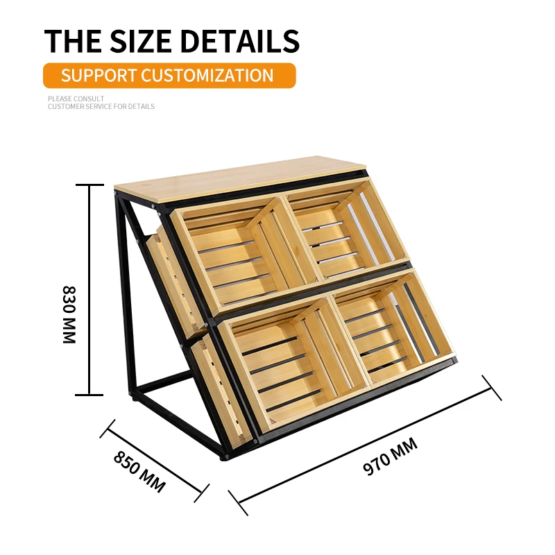 Rak Supermarket, Rak Buah Sayur, Rak Makanan Lantai Kayu, Peralatan Toko Swalayan Custom.OEM ODM