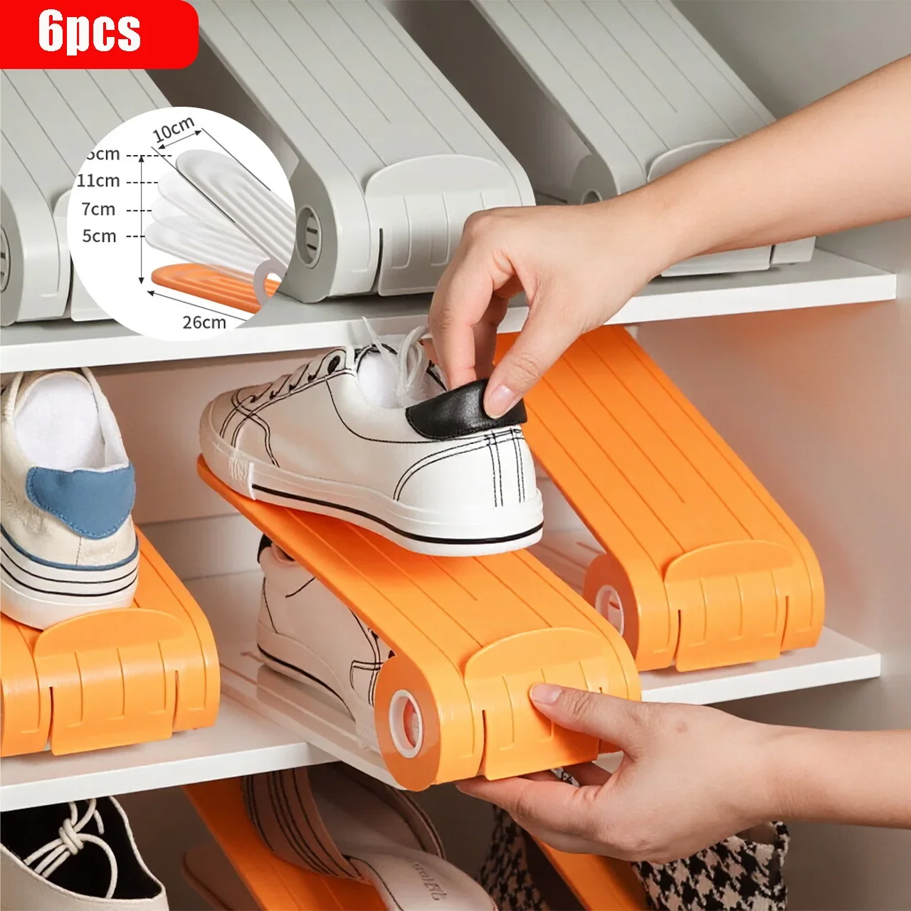 

6Pcs Shoe organizer Adjustable Shoe Slots Shoe Rack Slots Space Saver Double Deck Rack Holder For Closet Organization Hot