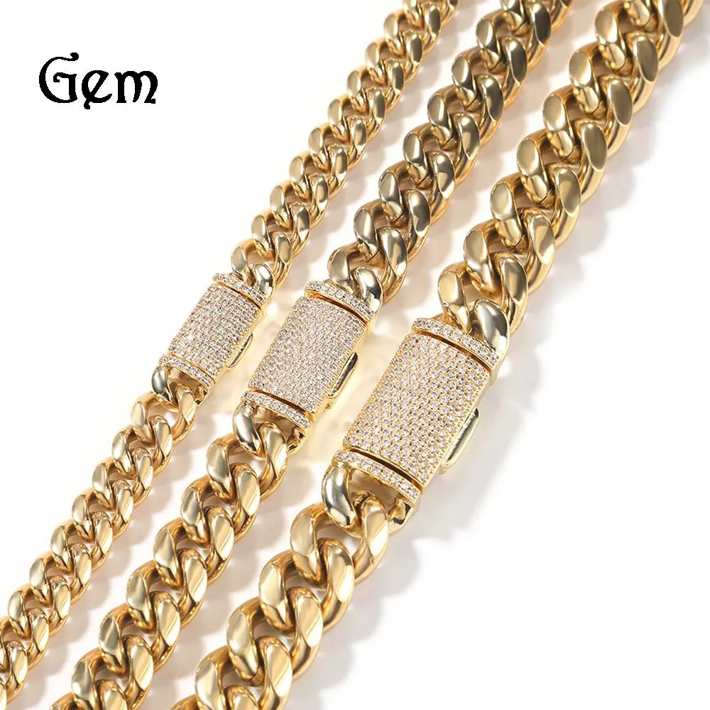 Luxury 24K 9999 Pure Gold real gold Men's Hip-Hop High-Level Diamond-Set Flip Box Buckle Glow Cuban Chain