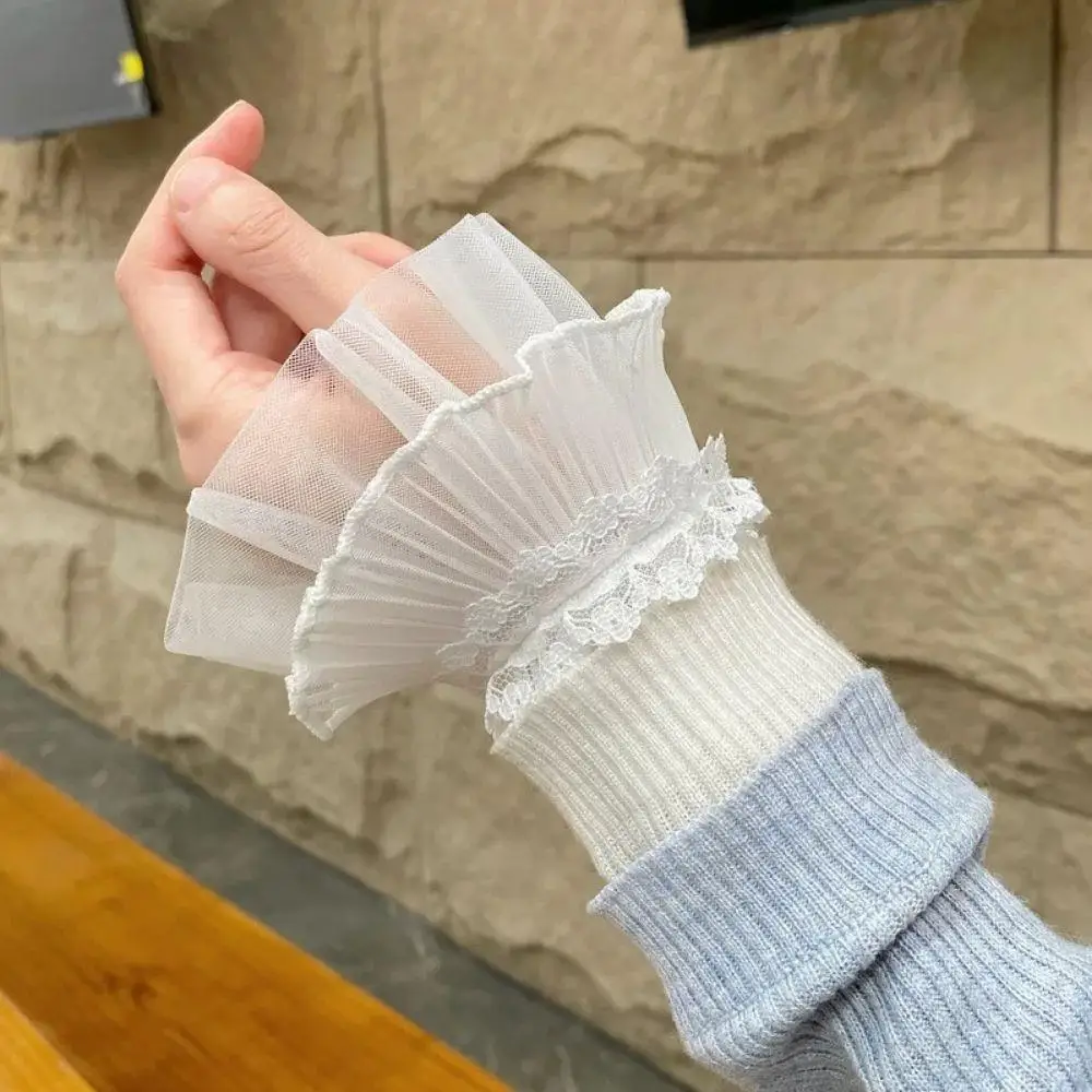 Mujeres encaje volantes puño codo manga Otoño Invierno desmontable manga falsa cubiertas de brazo Color sólido suéter decorativo 	 Calentadores de brazos