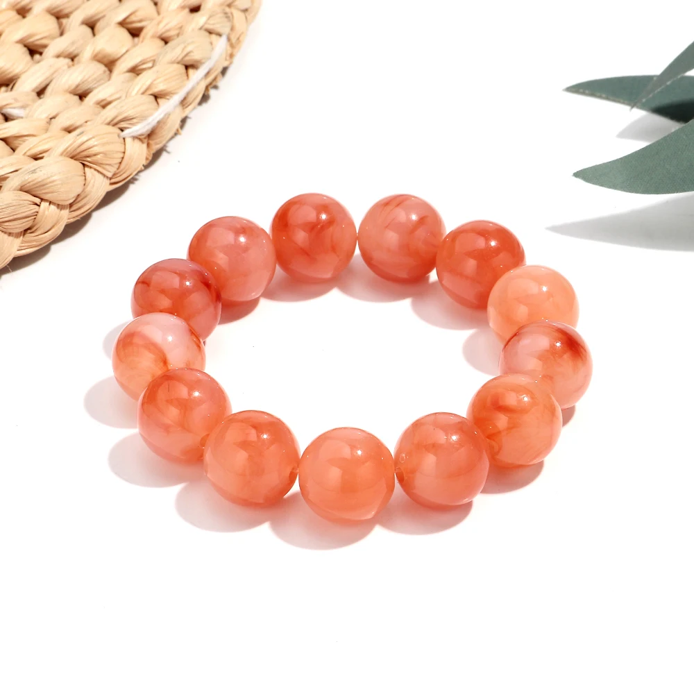 Böhmische Acryl-Armbänder mit bunten, marmorierten, elastischen, runden Perlen, trendige, geometrische, stapelbare Armreifen, Schmuck für Damen – Detail 12