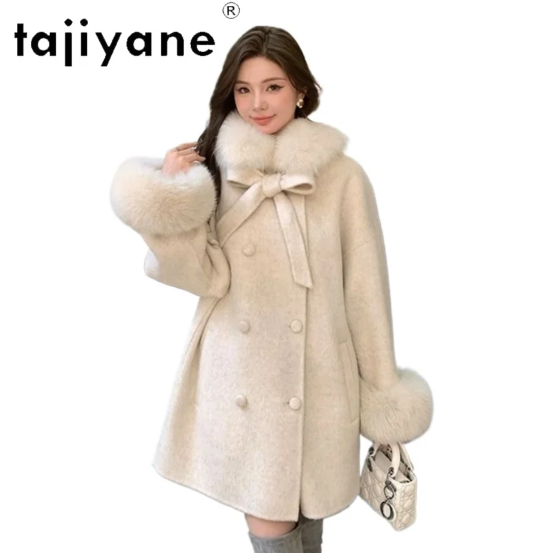 TAJIYANE 90% Wool 10% Alpaca Wool Coat Woman Fox Fur Collar and Cuffs Coats for Women Clothing Mid-length Winter Coat Пальто New